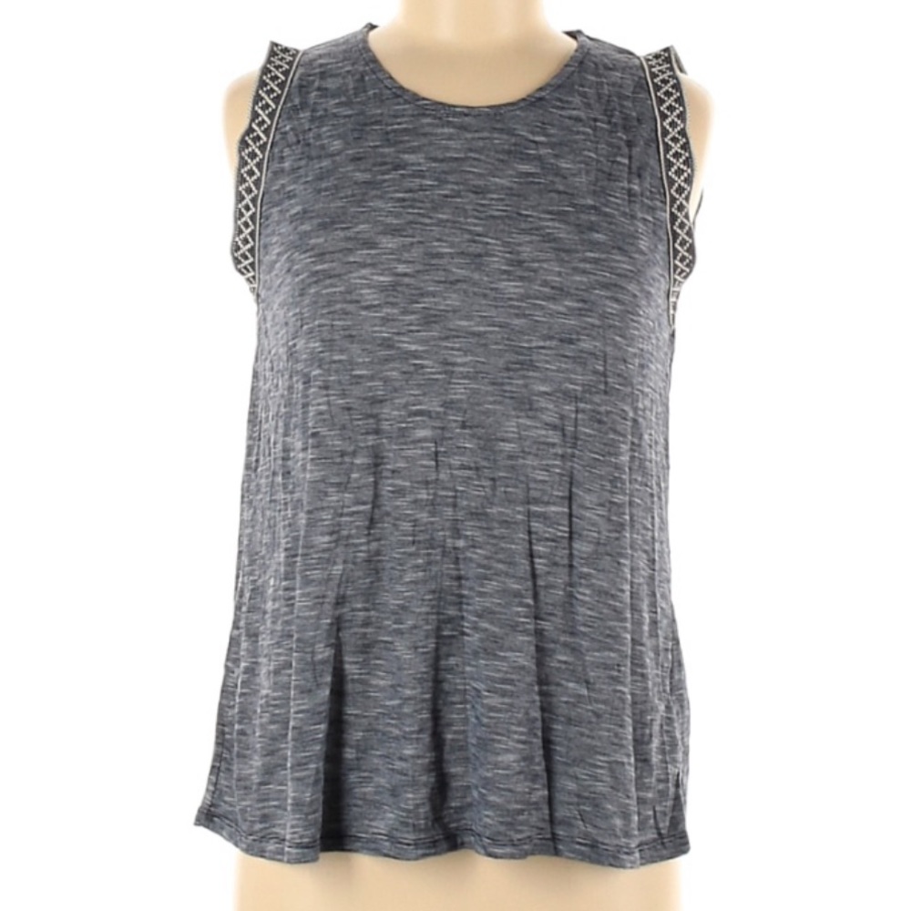 Anthropologie W5 Navy Blue Sleeveless Embroidered Top Size Medium